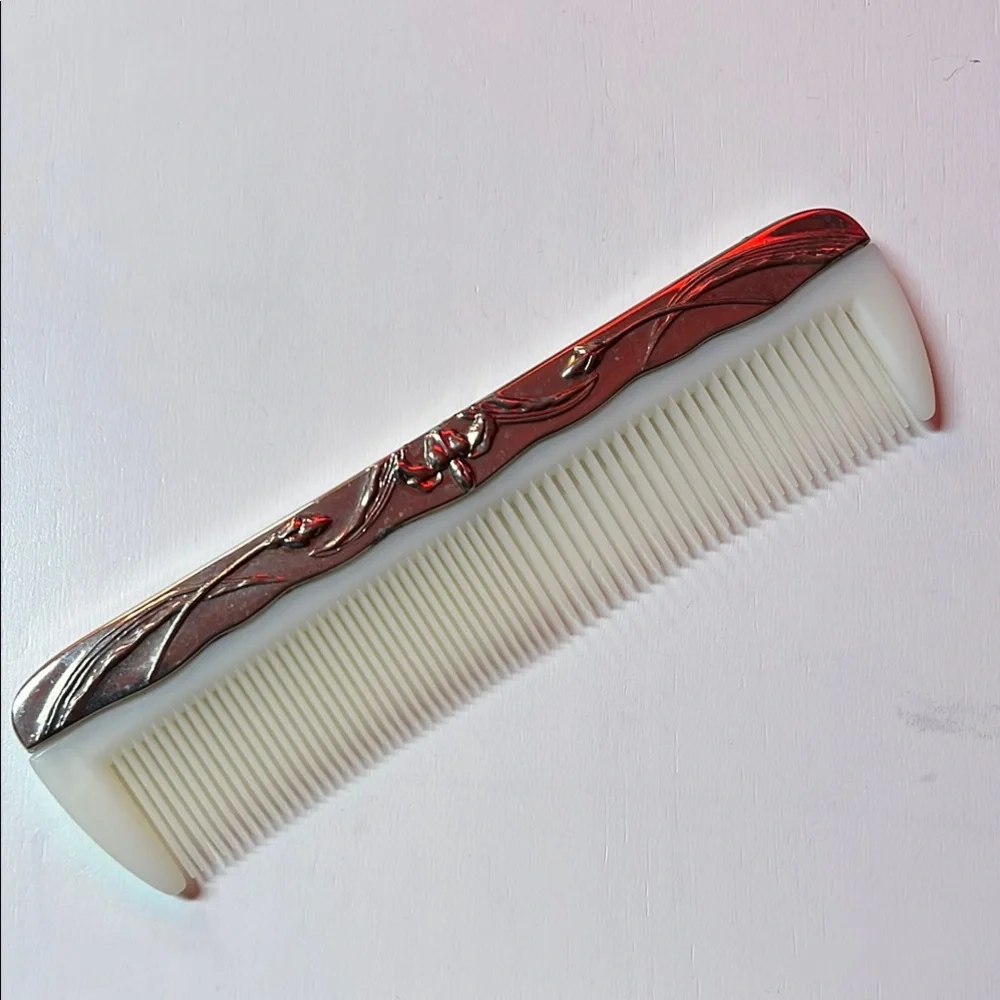Vintage Silver Plated and White Men's Comb